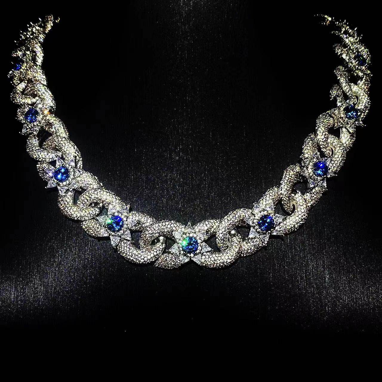 Mr.Blingggggg European and American hip-hop jewelry Future's same style full diamond custom sea blue lotus Cuban chain