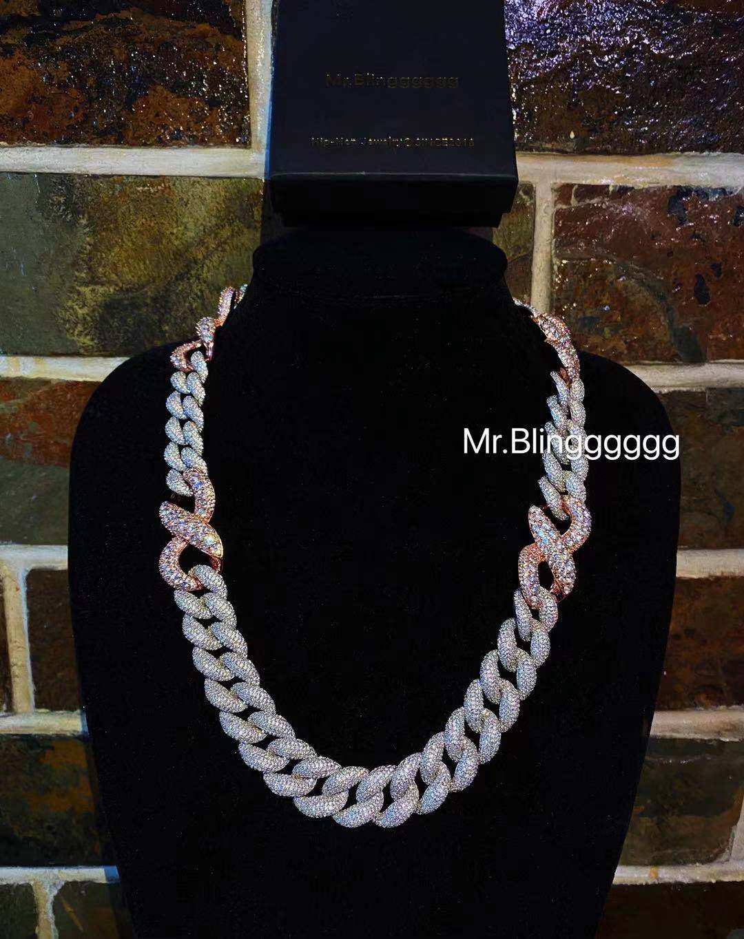 Mr.Blingggggg European and American hip-hop jewelry full diamond 22mm customized unlimited 8-character chain mixed dense Cuban