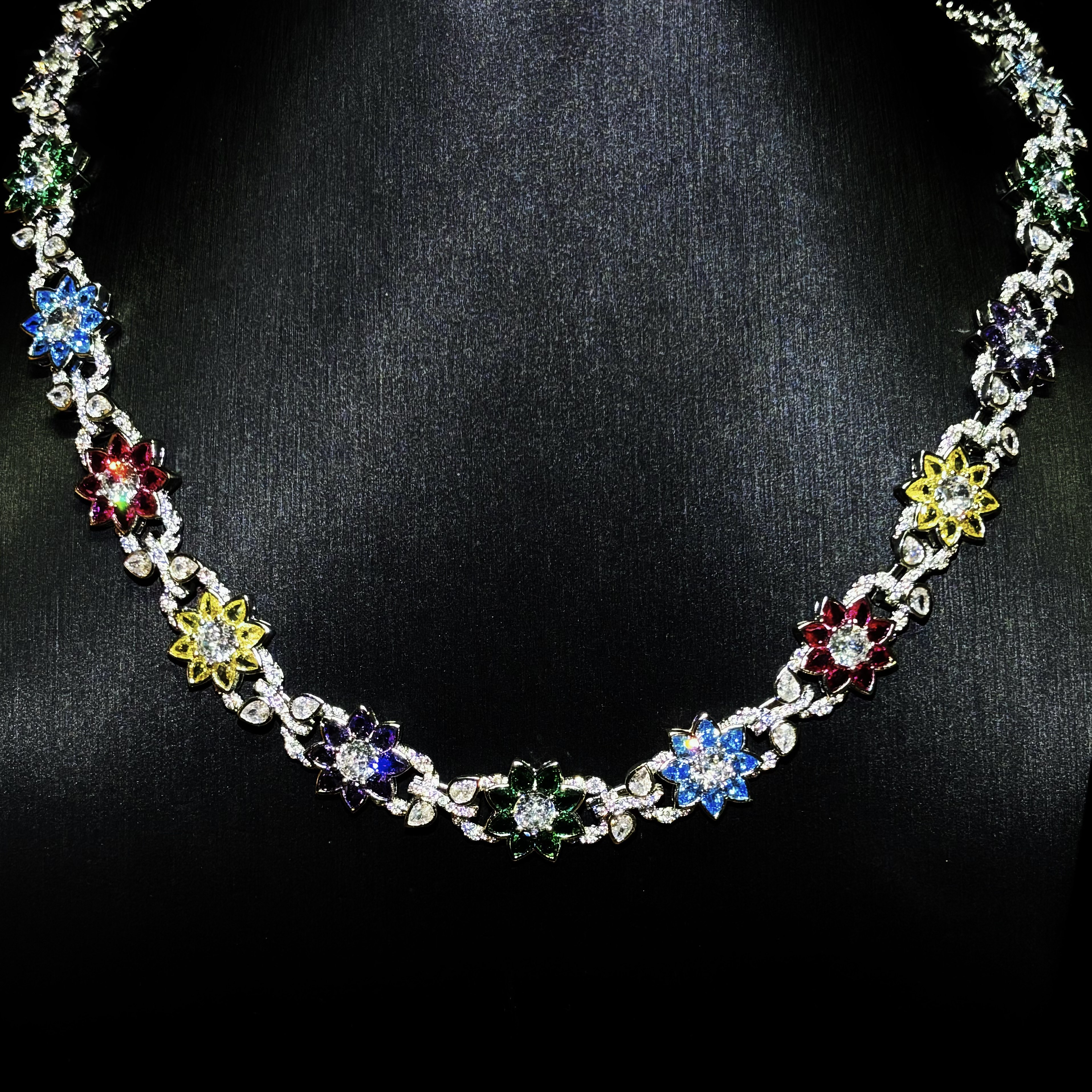 Mr.Blingggggg European and American hip-hop jewelry 16mm full diamond mixed inlaid colorful diamond flower Cuban chain