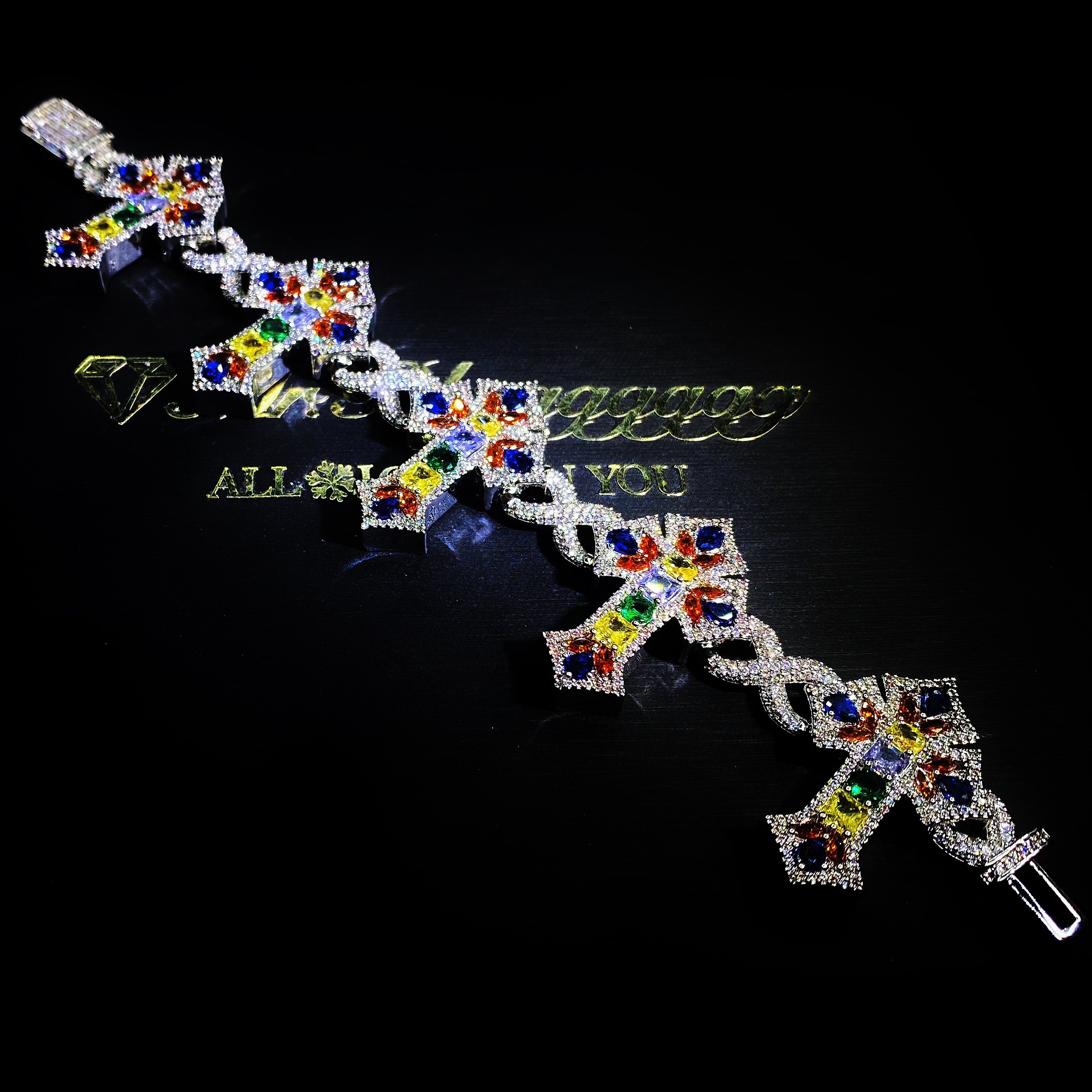 Mr.Blingggggg European and American hip-hop jewelry full of diamonds and colored gemstones mixed with Moebius cross bracelets