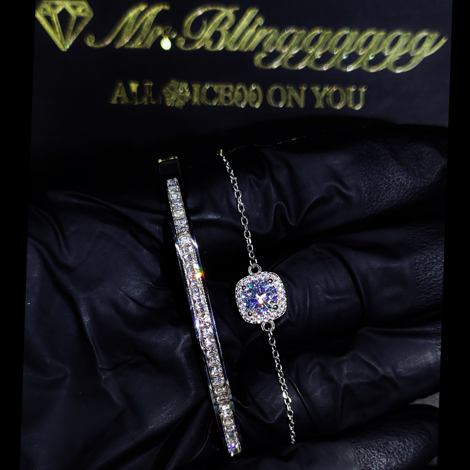 Mr.Blingggggg European and American hip-hop jewelry 925 silver couple non-fading square diamond bracelet rock candy bracelet