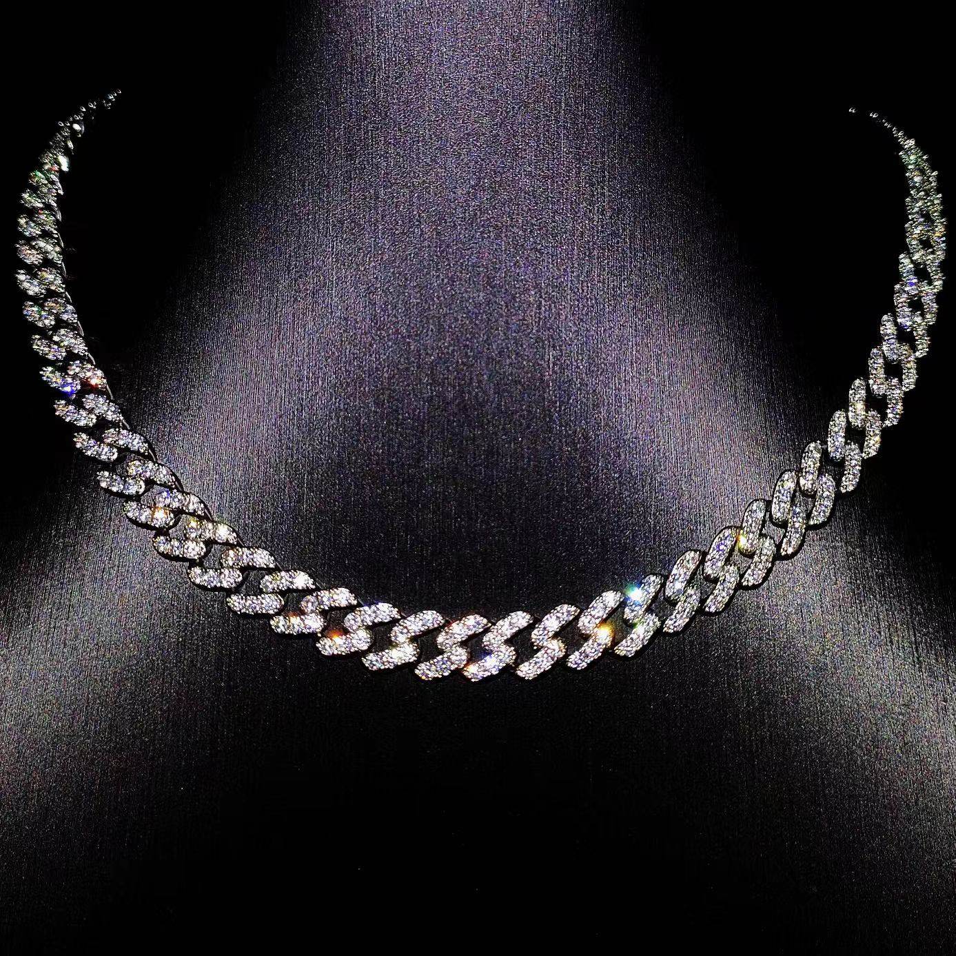 Mr.Blingggggg European and American hip-hop jewelry 8mm full diamond single row diamond inlaid unisex Cuban chain