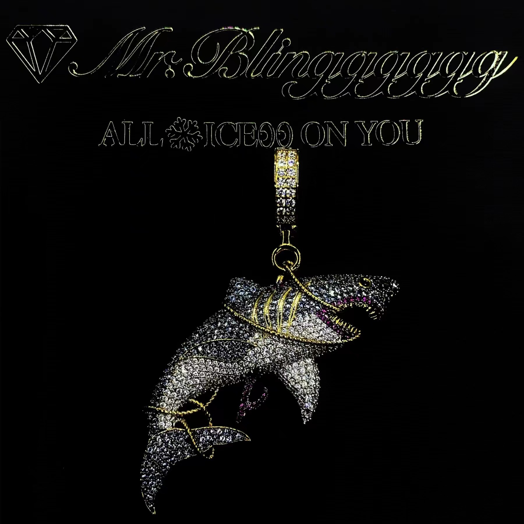 Mr.Blingggggg European and American hip-hop jewelry full of diamonds and domineering colorful shark anchor totem tattoo pendant