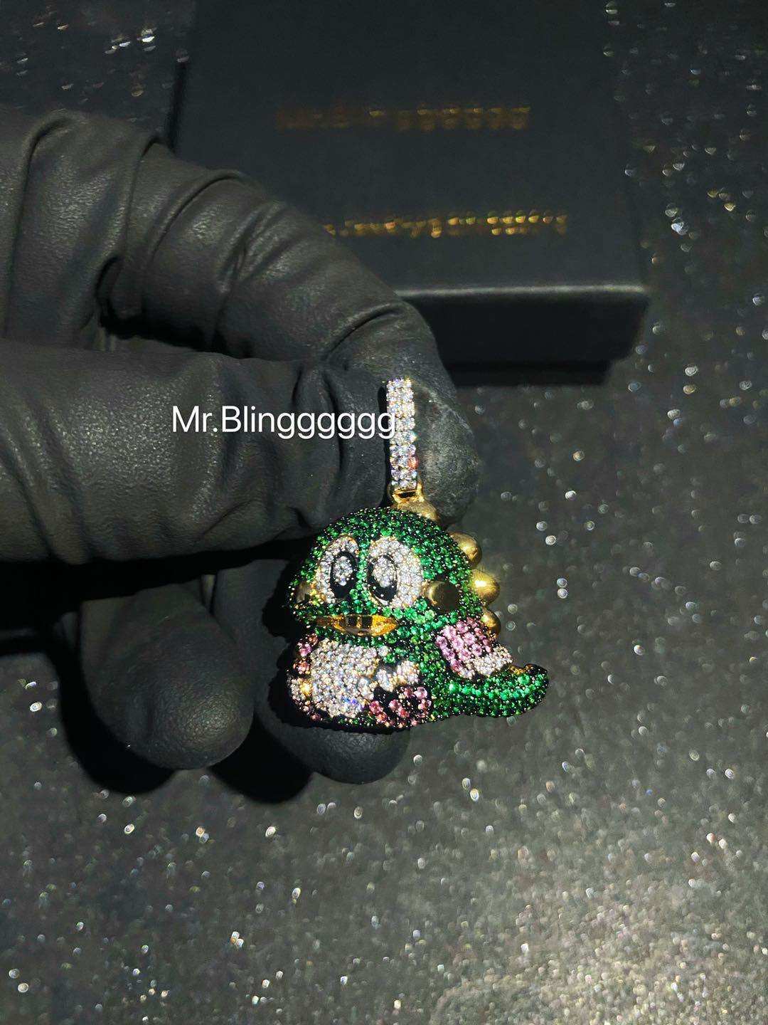 Mr.Blingggggg European and American hip-hop jewelry colorful full diamond cute childhood bubble dragon pendant rap necklace