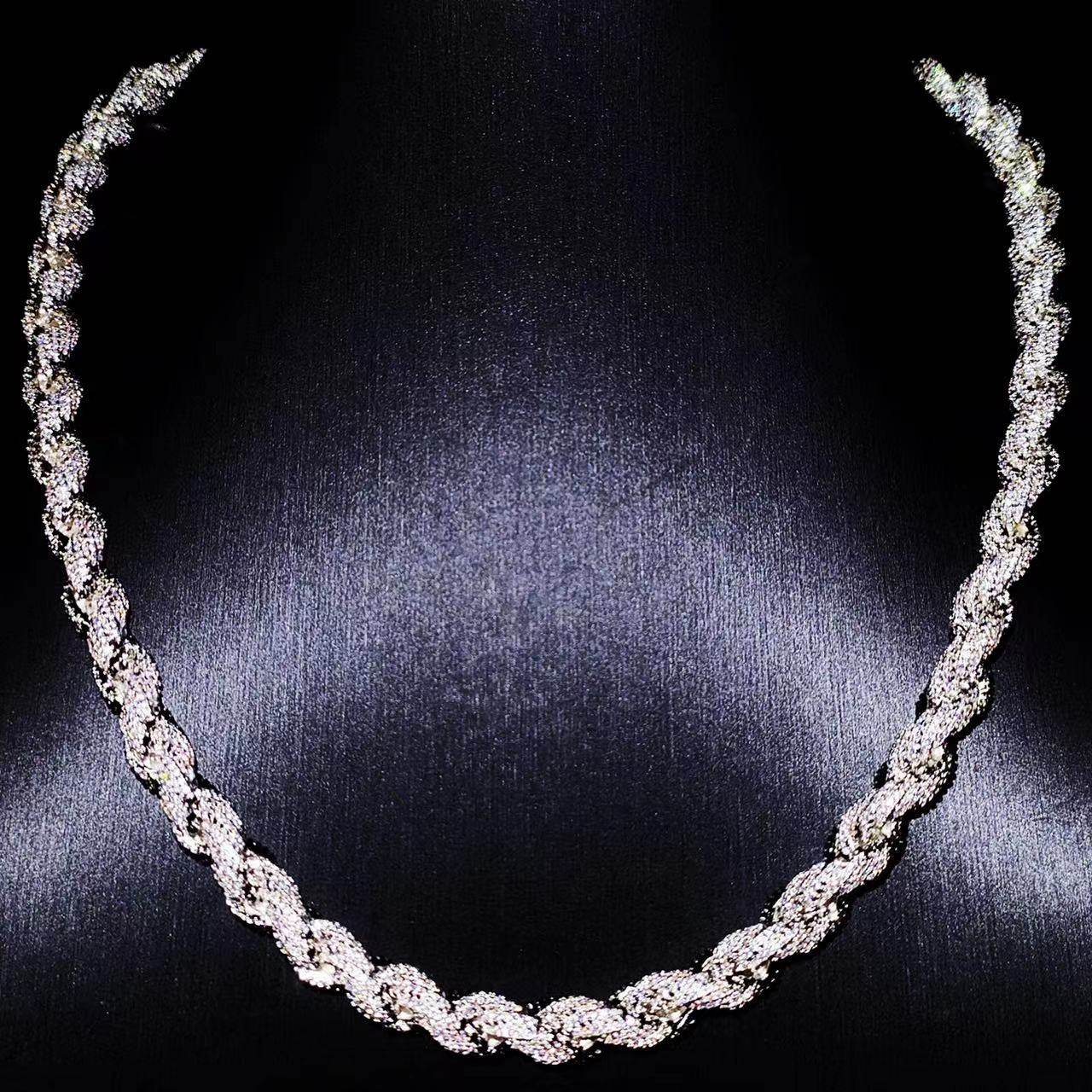 Mr.Blingggggg European and American hip-hop jewelry 8mm full diamond unisex twist chain super flash versatile necklace