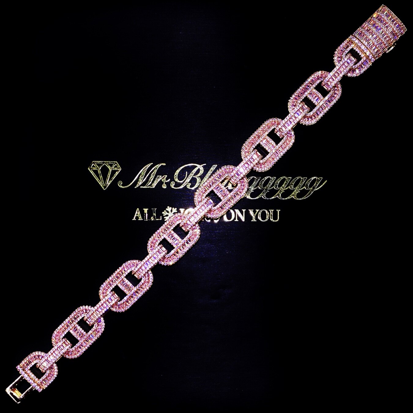 Mr.Blingggggg European and American hip-hop jewelry 19mm custom mixed inlaid rose gold pink diamond pig nose chain