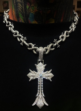 Mr.Blingggggg欧美嘻哈珠宝 满钻混合镶嵌克罗风格复古十字架吊坠