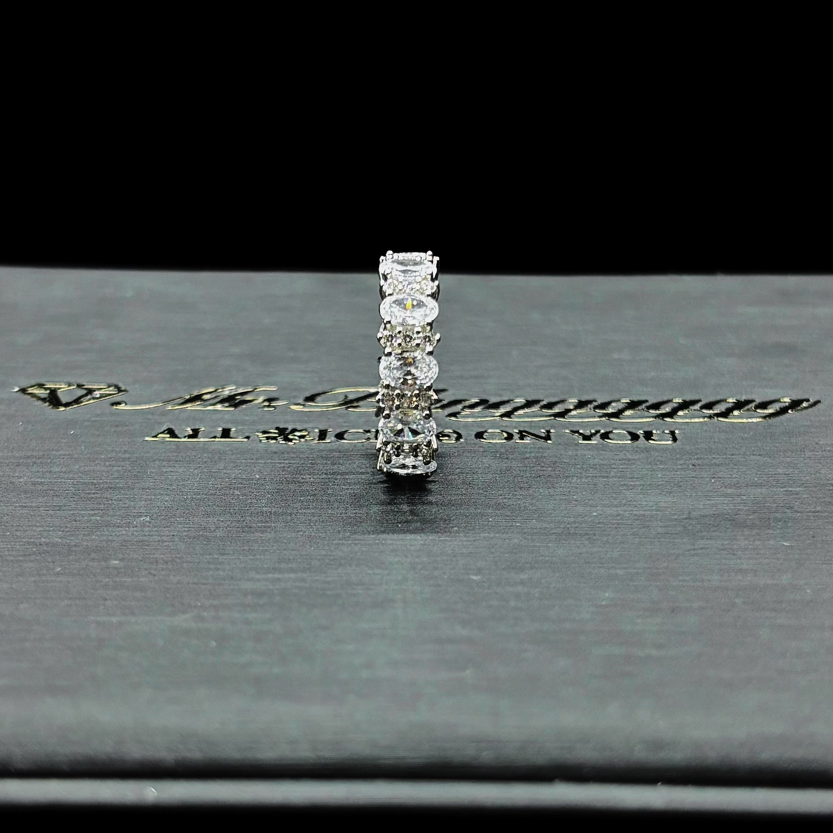 Mr.Blingggggg European and American hip-hop jewelry s925 silver mixed inlaid oval diamond full diamond ring ring