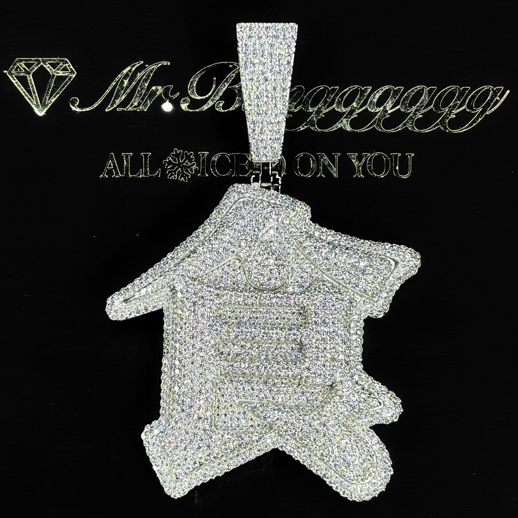 Mr.Blingggggg European and American hip-hop jewelry privately customized S925 silver moissanite Chinese "food" pendant