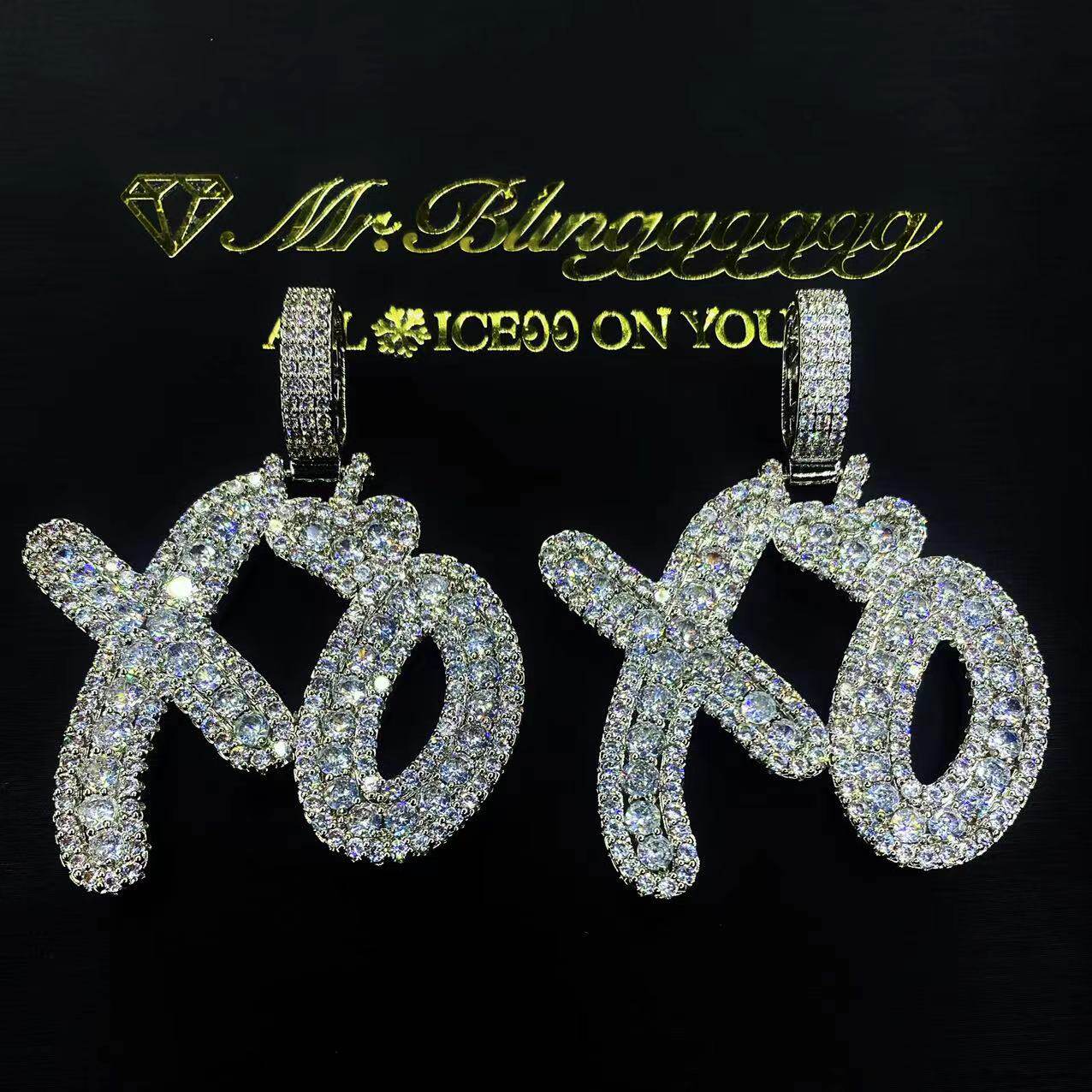 European and American hip-hop jewelry Weekend brand XO same style mixed inlaid letter pendant