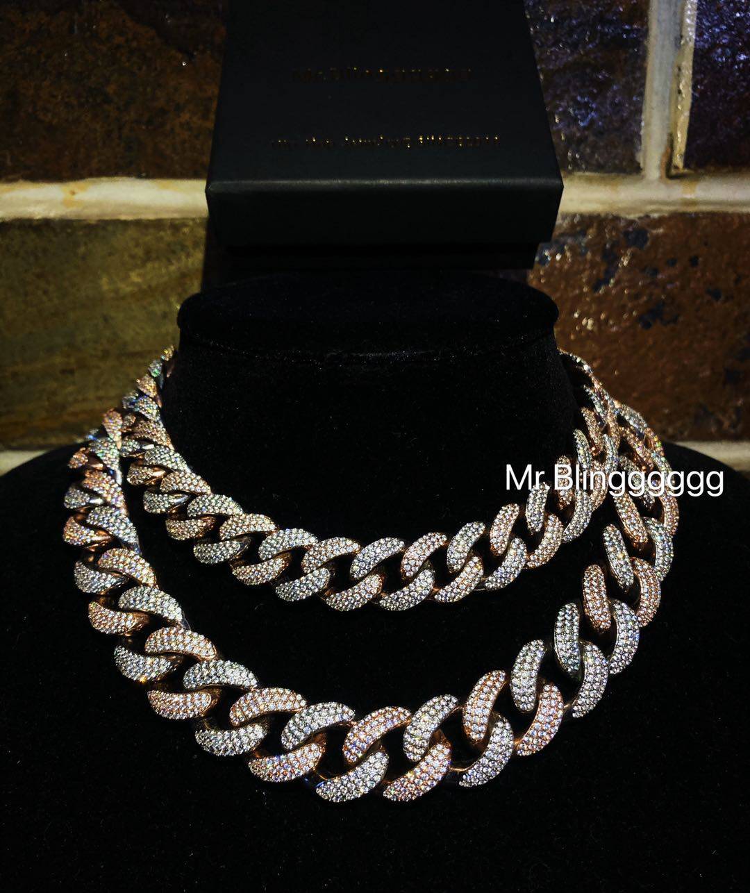 Mr.Blingggggg European and American hip-hop jewelry Quavo same style 15MM18MM three rows of diamond mixed color Cuban chain