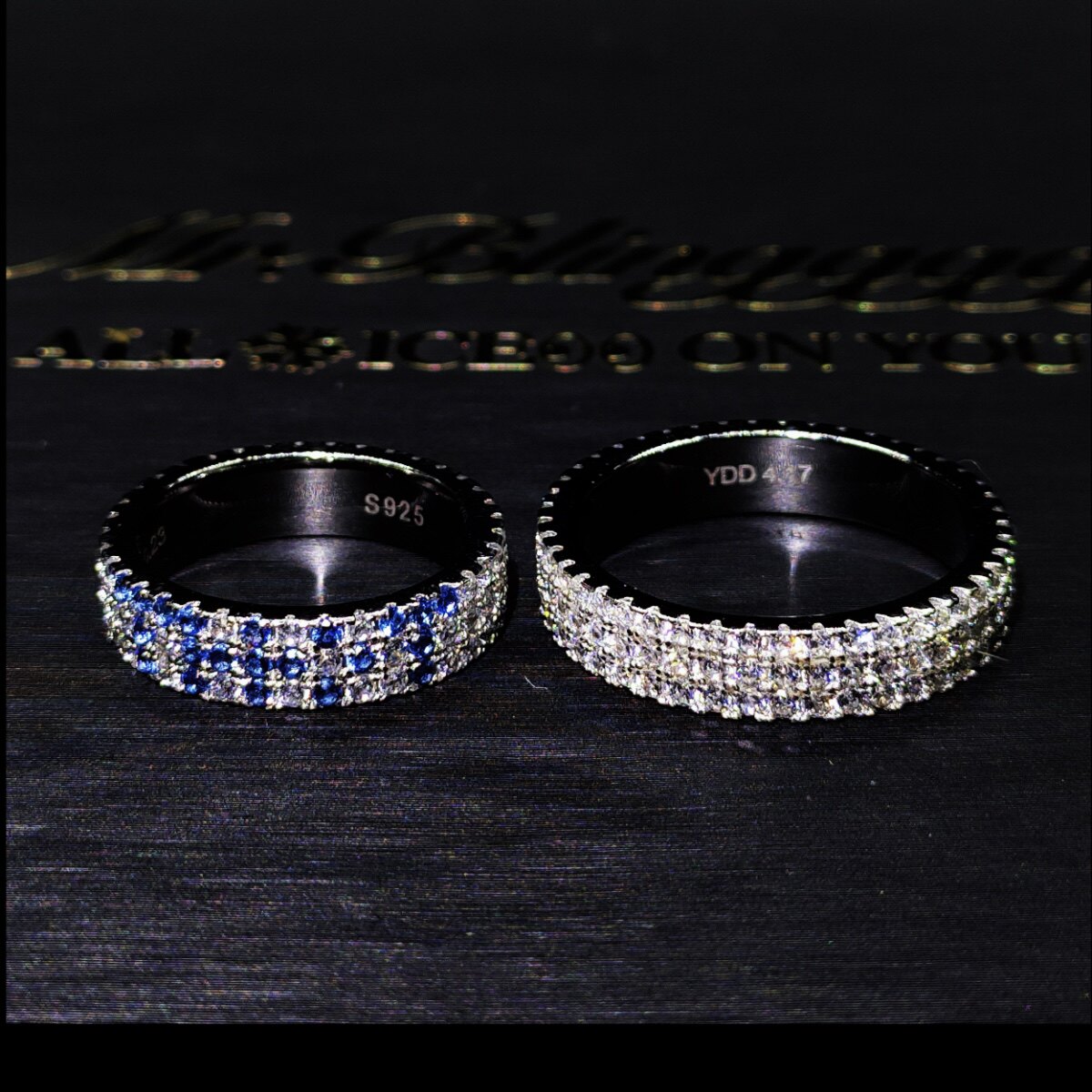 Mr.Blingggggg European and American hip-hop jewelry 925 silver customized letter internal engraving couple ring diamond ring
