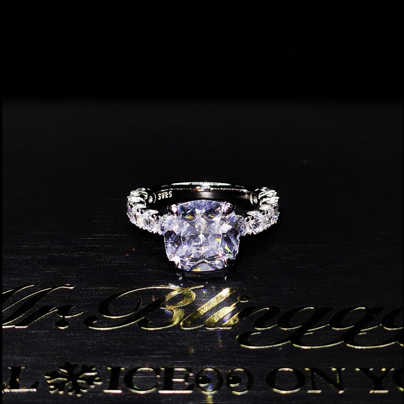Mr.Blingggggg European and American hip-hop jewelry S925 silver full diamond group set couple emerald cut diamond ring