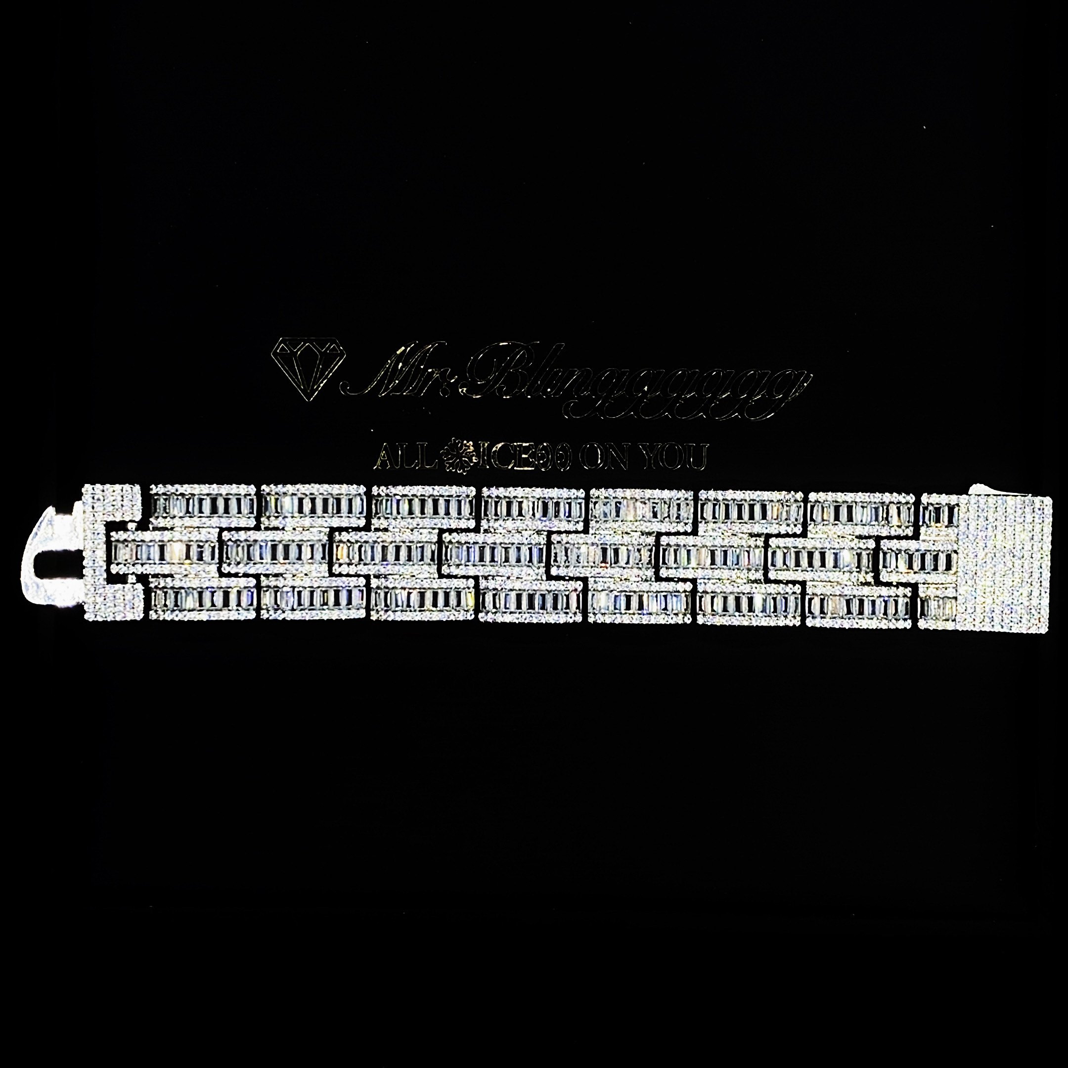 Mr.Blingggggg European and American hip-hop jewelry 25mm wide full diamond mixed inlay baguette diamond watch strap bracelet