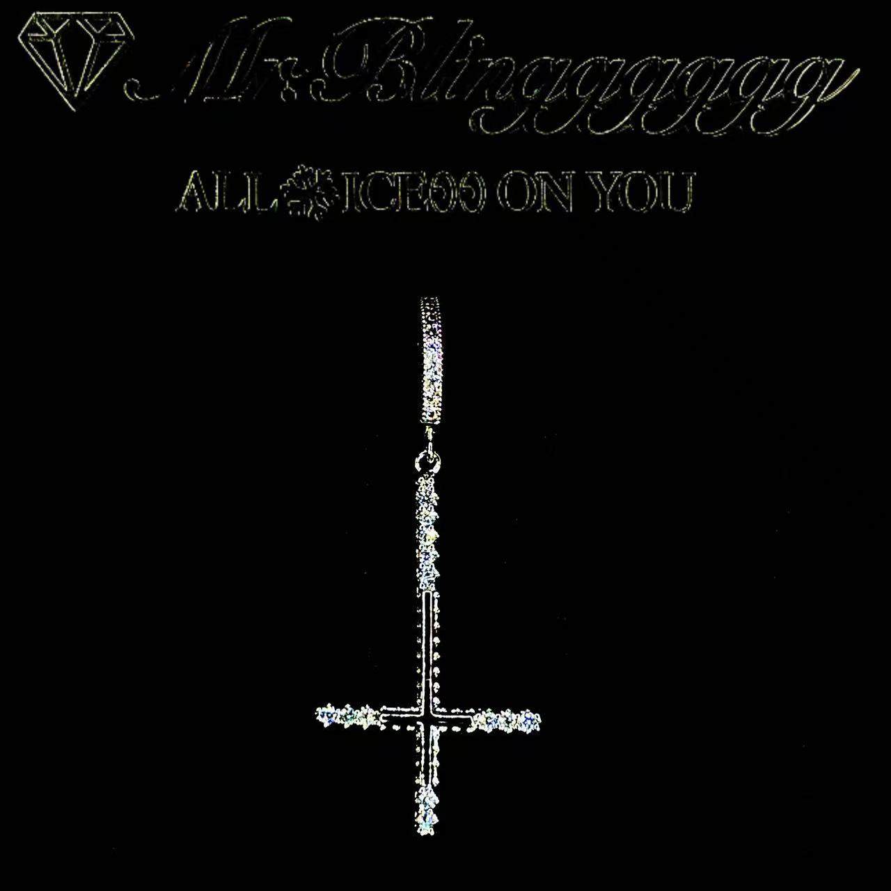 Mr.Blingggggg European and American hip-hop jewelry S925 silver customized double-layer three-dimensional full diamond reverse cross earrings