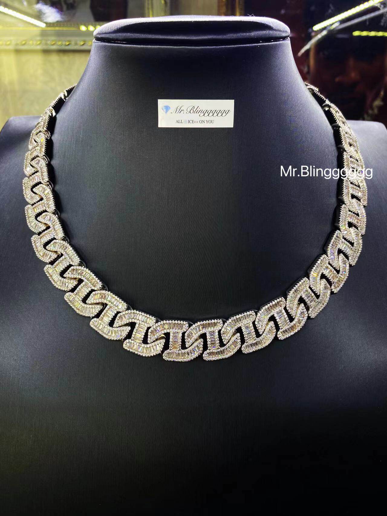 Mr.Blingggggg European and American hip-hop jewelry 15mm full diamond mixed inlay square diamond pig nose rap Cuban chain