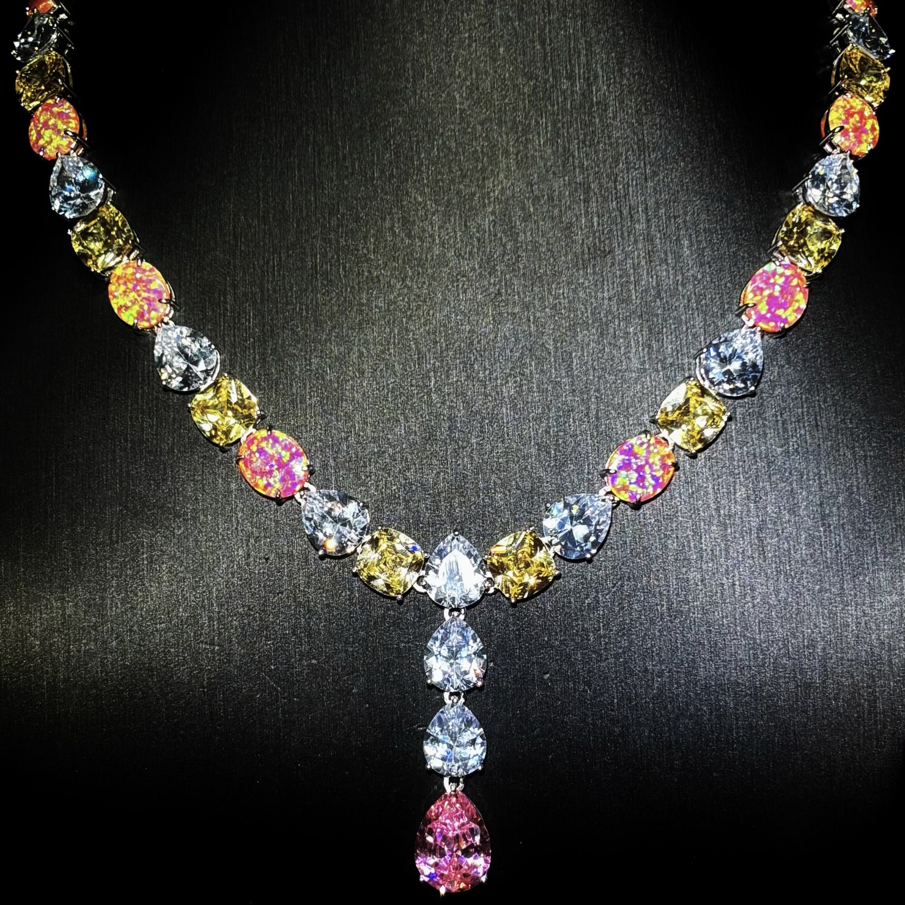 Mr.Blingggggg European and American hip-hop jewelry privately customized Drake's same color gemstone opal necklace