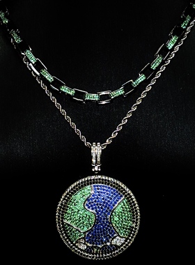 Mr.Bling定制黑绿色满钻竹节项链