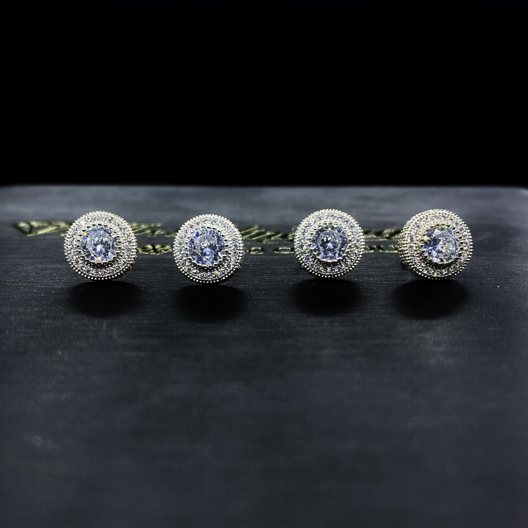 Mr.Blingggggg European and American hip-hop jewelry S925 sterling silver full diamond round group set couple earrings