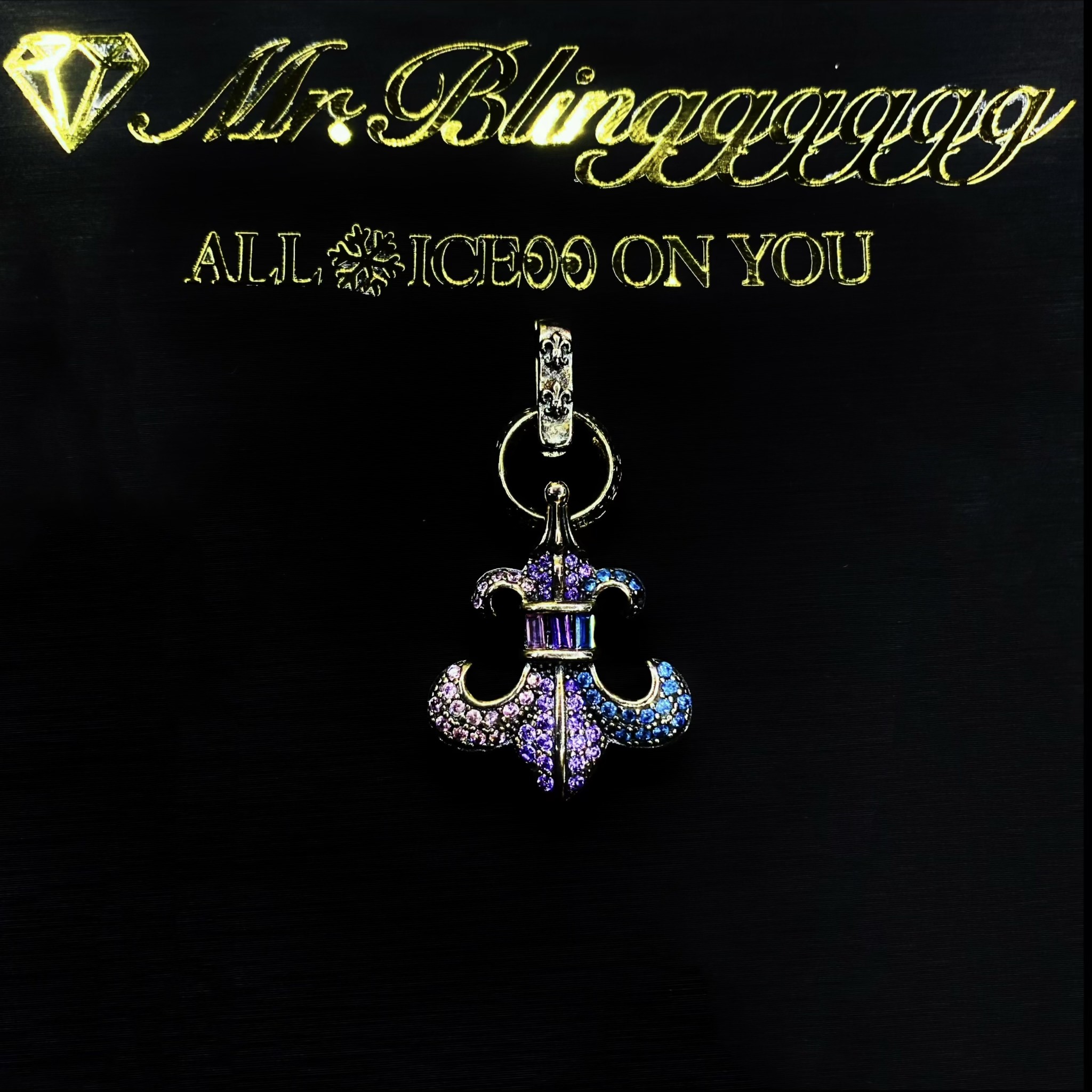 Mr.Blingggggg European and American hip-hop jewelry S925 silver double-sided blue and purple Crow mixed inlaid anchor pendant