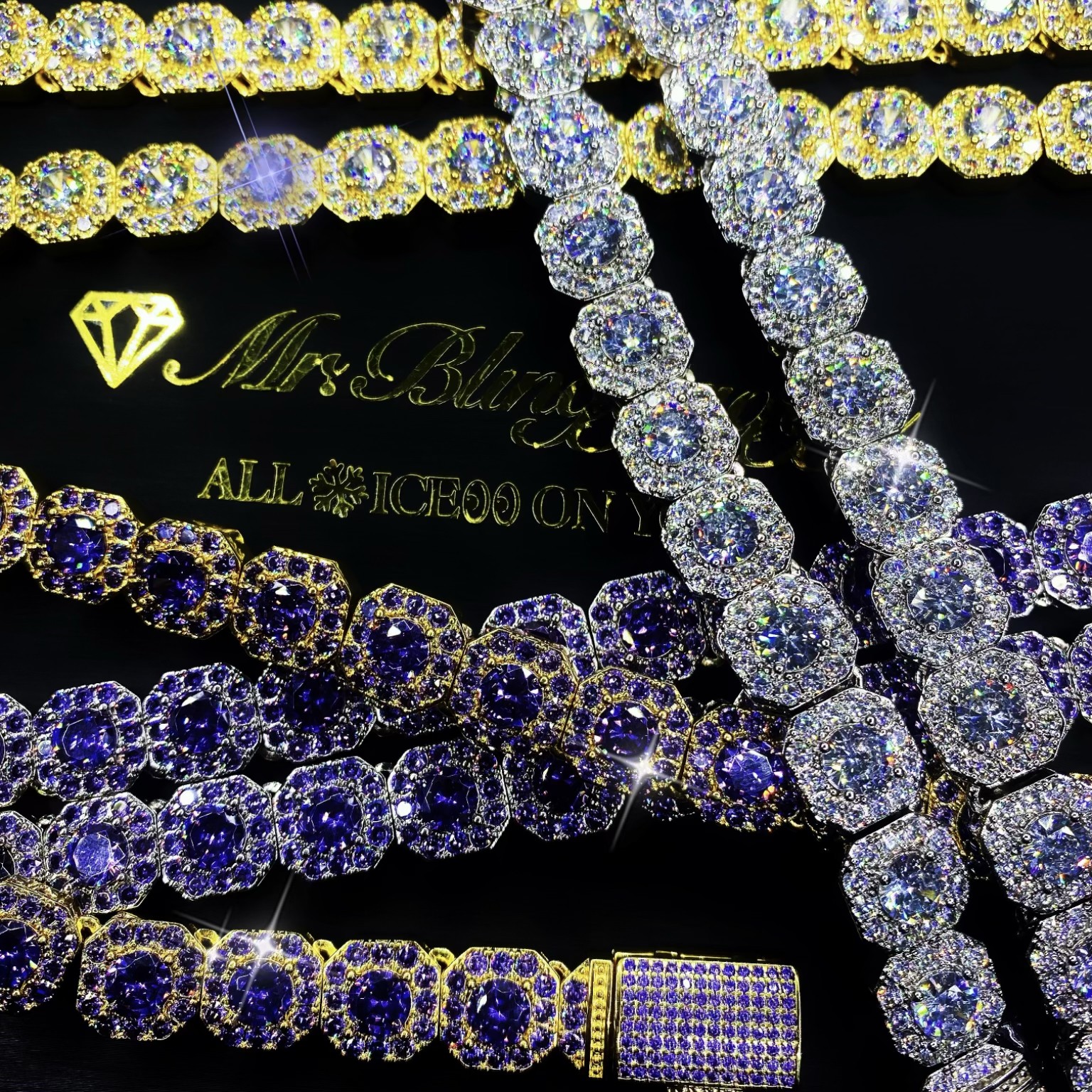 Mr.Blingggggg European and American hip-hop jewelry 12mm popular mixed inlay versatile couple rock candy necklace