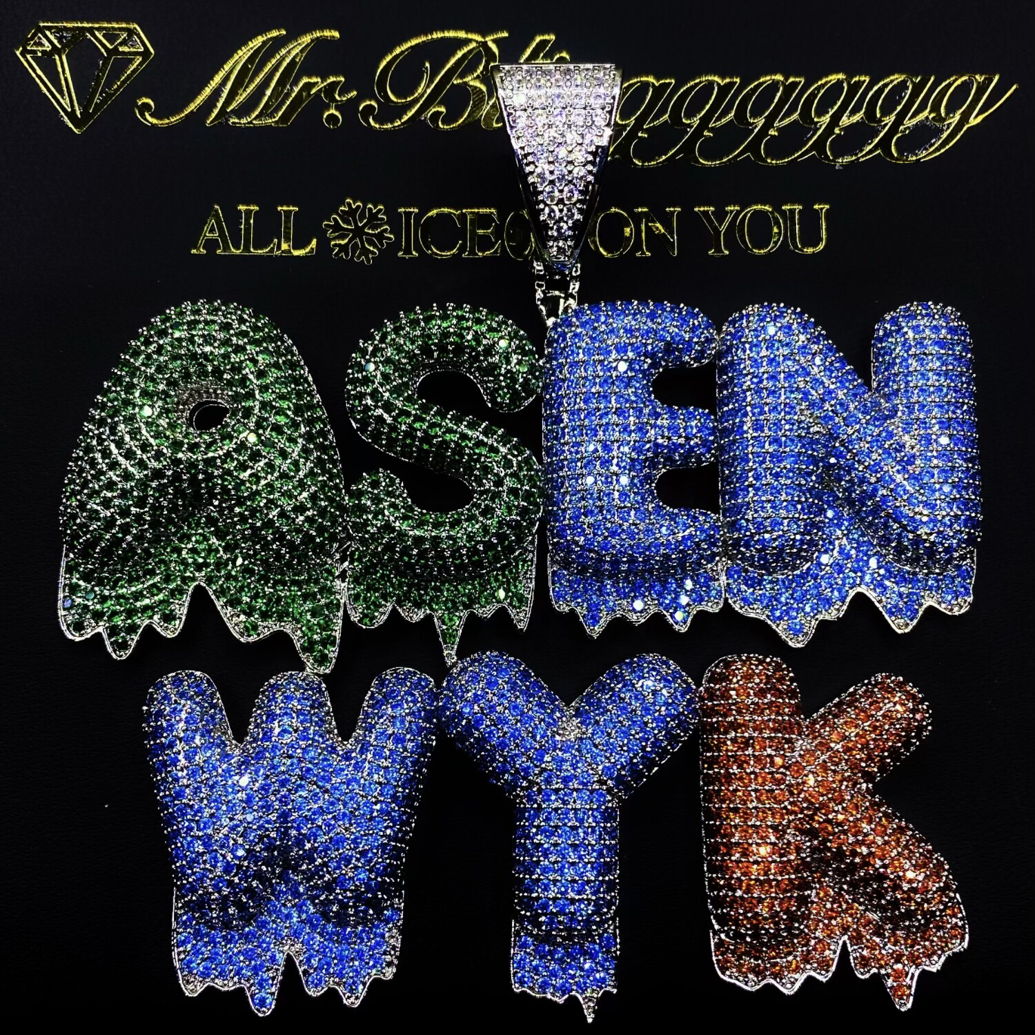 Mr.Blingggggg European and American hip-hop jewelry men's and women's custom color-blocked lava bubble letter pendants