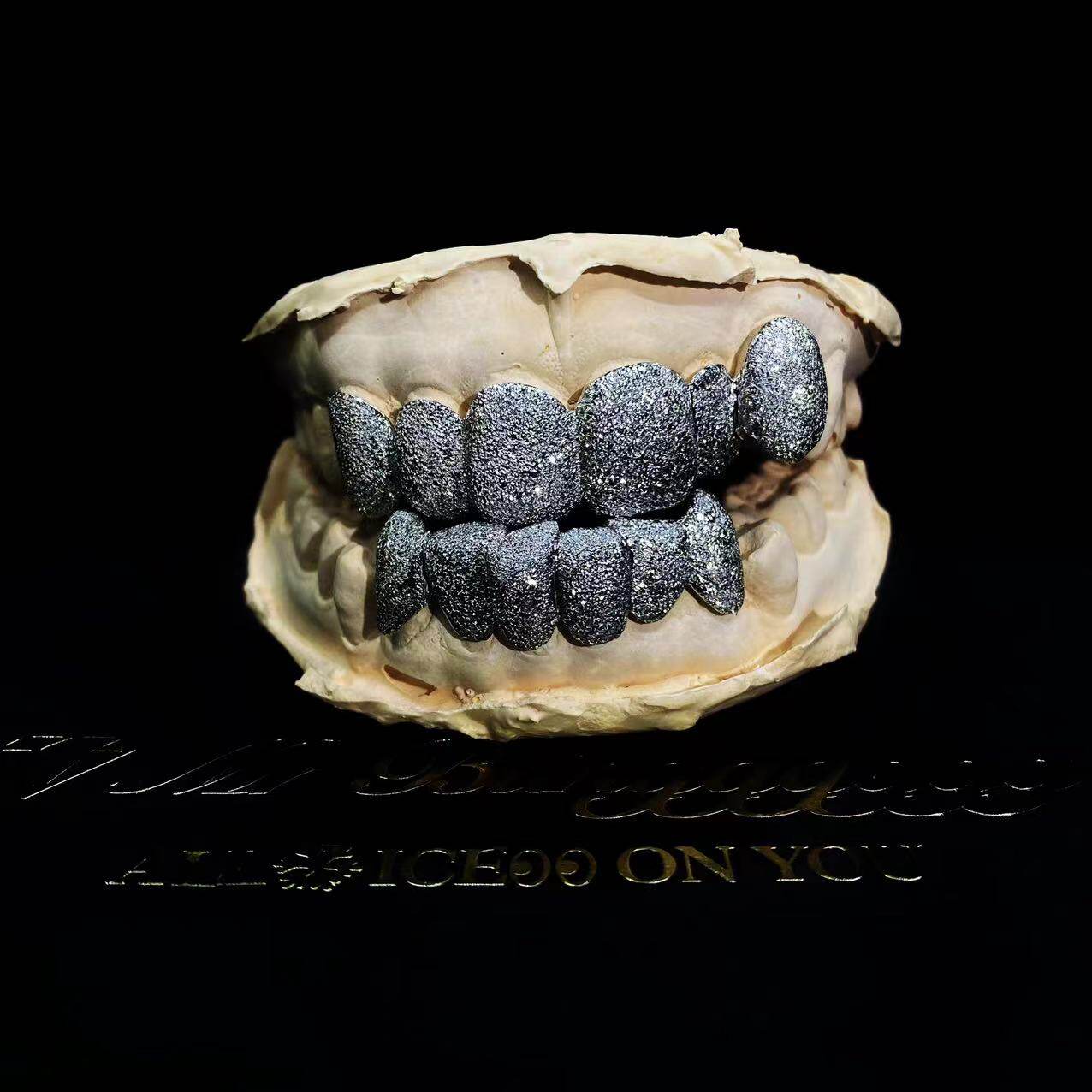 Mr.Blingggggg European and American hip-hop jewelry private custom upper 6 lower 6 cream gold glitter powder braces Grillz