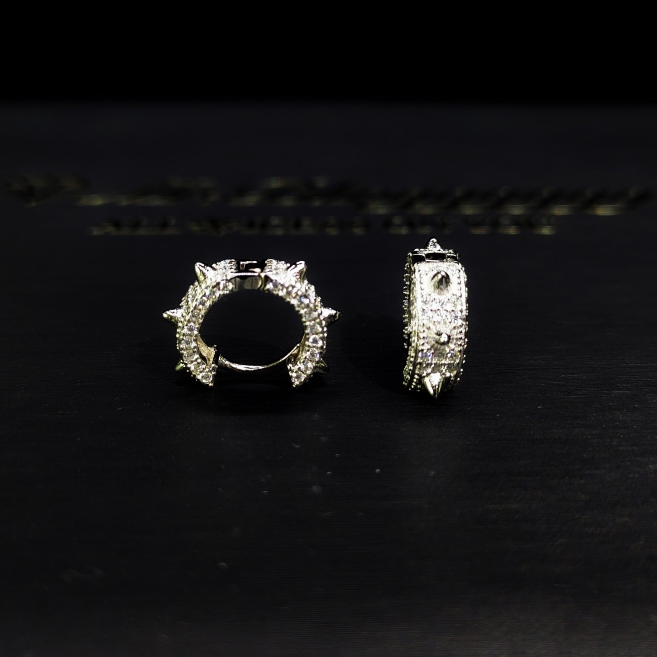 Mr.Blingggggg European and American hip-hop jewelry S925 silver inlaid with moissanite thorns and spikes couple earrings