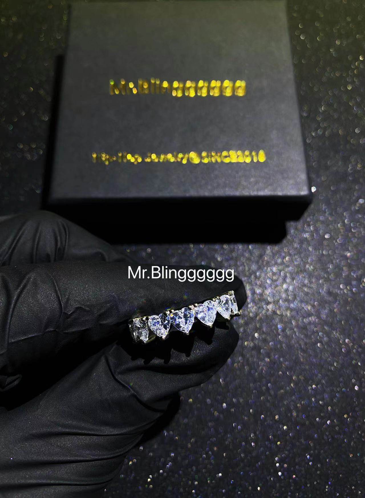 Mr.Blingggggg European and American Hip Hop Jewelry S925 Silver Love Shape Diamond Ring Couple Ring