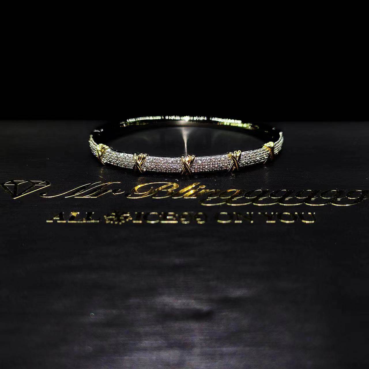 Mr.Blingggggg European and American hip-hop jewelry trendy full diamond cross golden Croto destiny bracelet