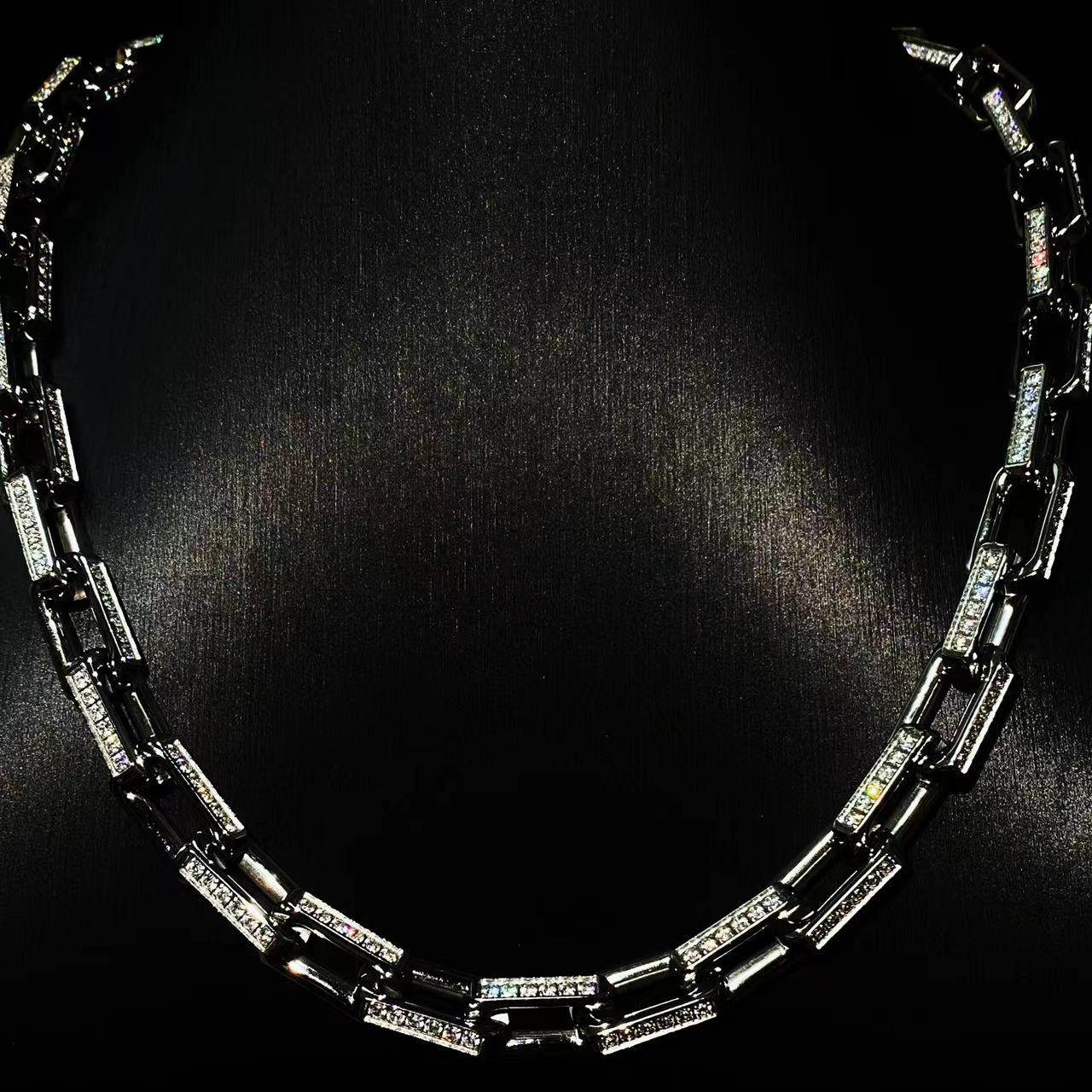 Mr.Blingggggg European and American hip-hop jewelry 10mm full diamond stainless steel non-fading bamboo box Cuban chain