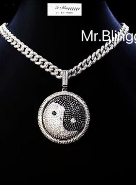Mr.Blingggggg欧美嘻哈珠宝 实心可旋转满钻太极阴阳圆盘八卦吊坠