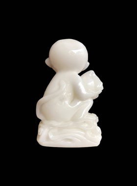 天然玉雕白玉贺寿猴玉石猴摆件