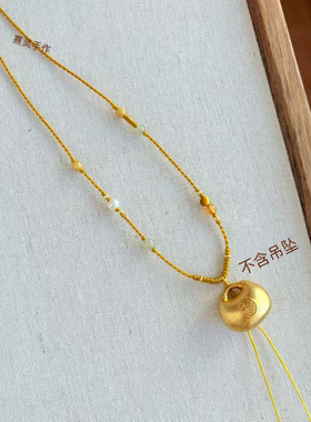 简约百搭和田玉佛项链小众大气锁骨搭金锁胖福金吊坠翡翠吊坠挂绳