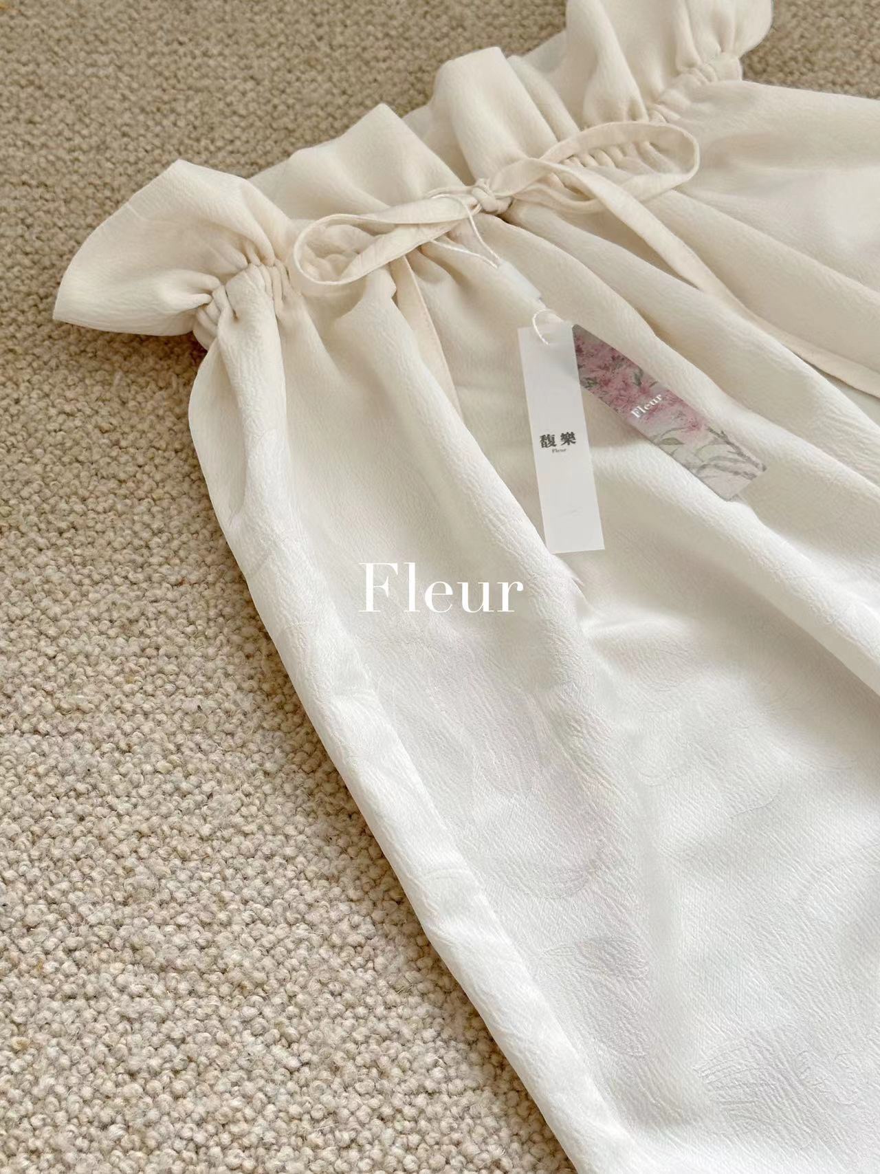 Fleur 国风系列 原创设计 新中式白玉兰花花苞裤阔腿裤 - 图0