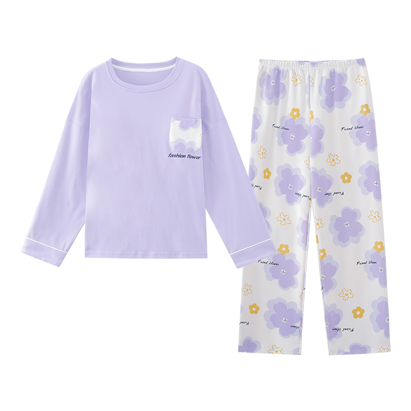 春秋季长袖睡衣套装胖MM200斤家居服自带胸垫一体冬卡通休闲韩版 - 图3