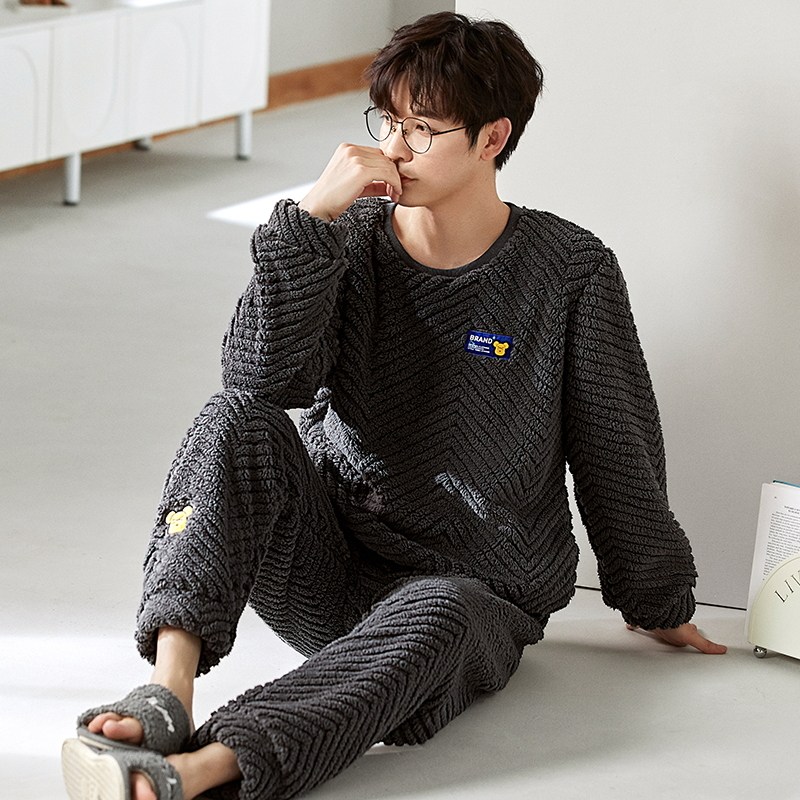 秋冬季男士法兰绒保暖睡衣套装珊瑚绒加绒加厚家居服春天可外穿,淘宝优惠券,粉丝福利购,淘宝优惠卷