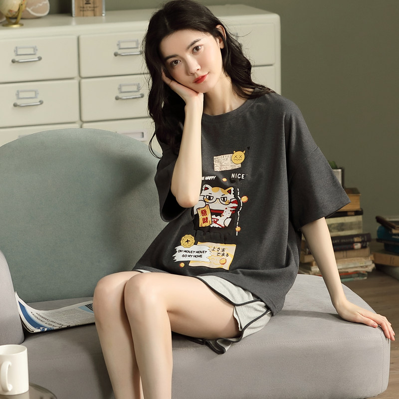 睡衣女士夏季纯棉可爱短袖薄款两件套装韩版时尚春夏可外穿家居服,淘宝优惠券,粉丝福利购,淘宝优惠卷