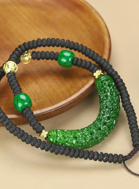 新中式禅意翠绿镂空编织毛衣链