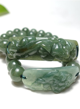 翡翠雕刻A货配饰貔貅手链包邮