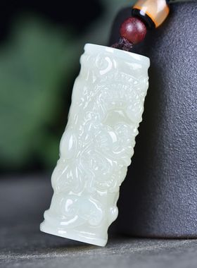 玉阅珠宝和田玉龙柱吊坠新中式
