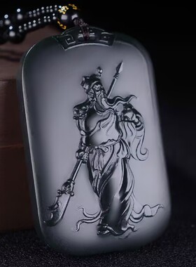 天然和田玉关公玉牌吊坠男女款