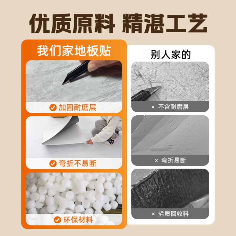 PVC地板贴自粘加厚耐磨防水塑胶地砖贴纸仿瓷砖家用地面翻新改造 - 图3