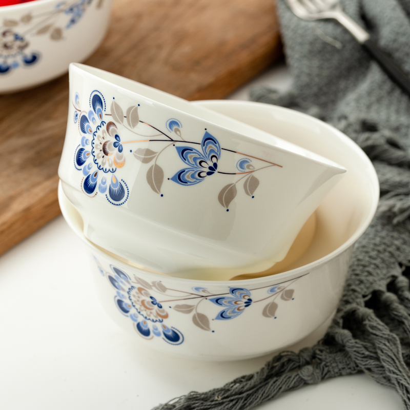骨瓷碗家用唐山陶瓷米饭碗餐具骨瓷碗盘欧式单个面碗大小号粥碗