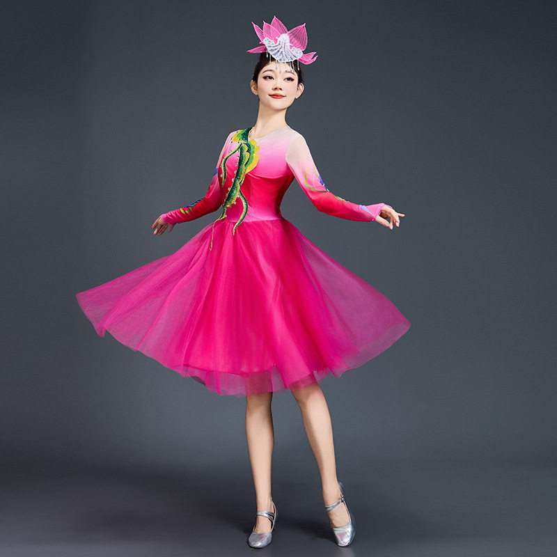 我爱你中国现代舞蹈表演出比赛女连衣短裙广场舞蓬蓬裙开场舞服装,淘宝优惠券,粉丝福利购,淘宝优惠卷