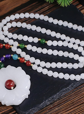 天然新疆金丝白玉长款复古毛衣链