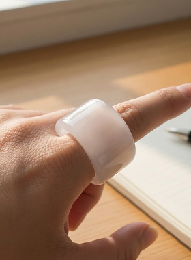 天然原矿白玛瑙扳指 内直径23mm 男士把玩佩戴戒指时尚气质百搭款