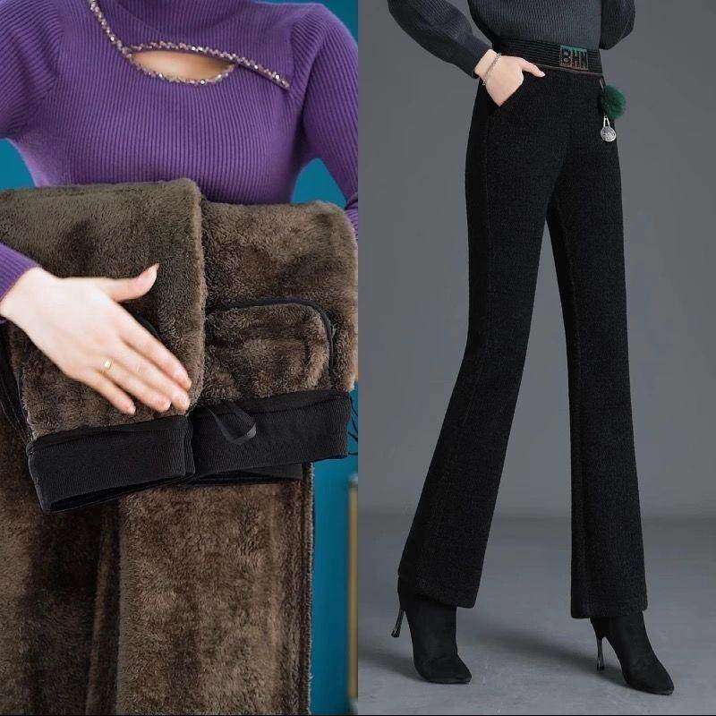 加绒裤子女士中年妈妈微喇女裤冬季长毛绒加厚雪尼尔喇叭直筒裤潮,淘宝优惠券,粉丝福利购,淘宝优惠卷