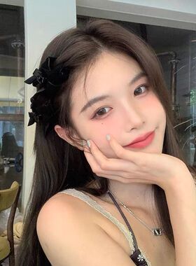 王心凌同款小抓夹黑色丝绒蝴蝶结网红侧边夹刘海夹夏季公主头赫本