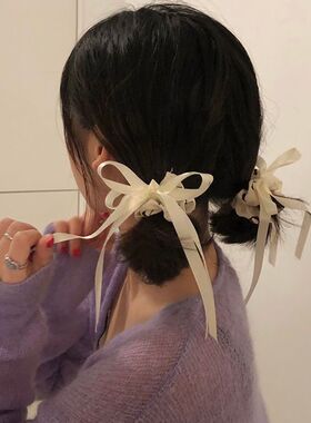 大肠发圈ins女法式飘带头花气质女简约冷淡风蝴蝶结网红韩国日系